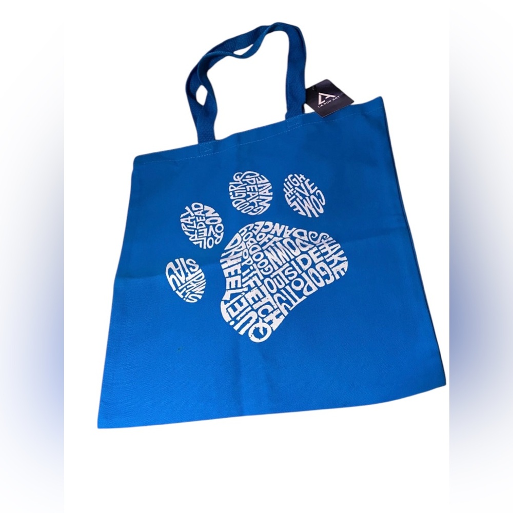 Dog Paw - Small Words Art Tote Bag 
Sz. 16” x 15” 
La Pop Art